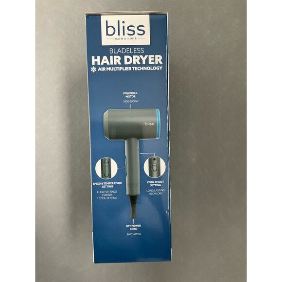 BLISS BLADELESS SUPERSONIC HAIR DRYER w/ATTACHMENTS 3 HEAT 2 SPEED NWT - Picture 2 of 3